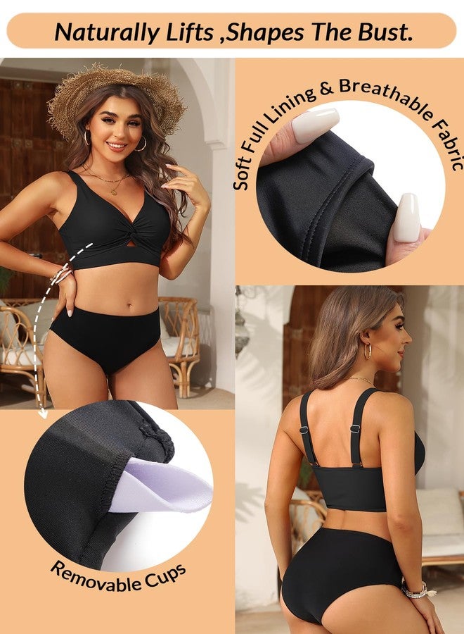 Yonique Women Bikini Top Only - Supportive Swim Tops Large Bust Swimsuit 2025 Cut Out Twist Bathing Suit Black M - Image 4